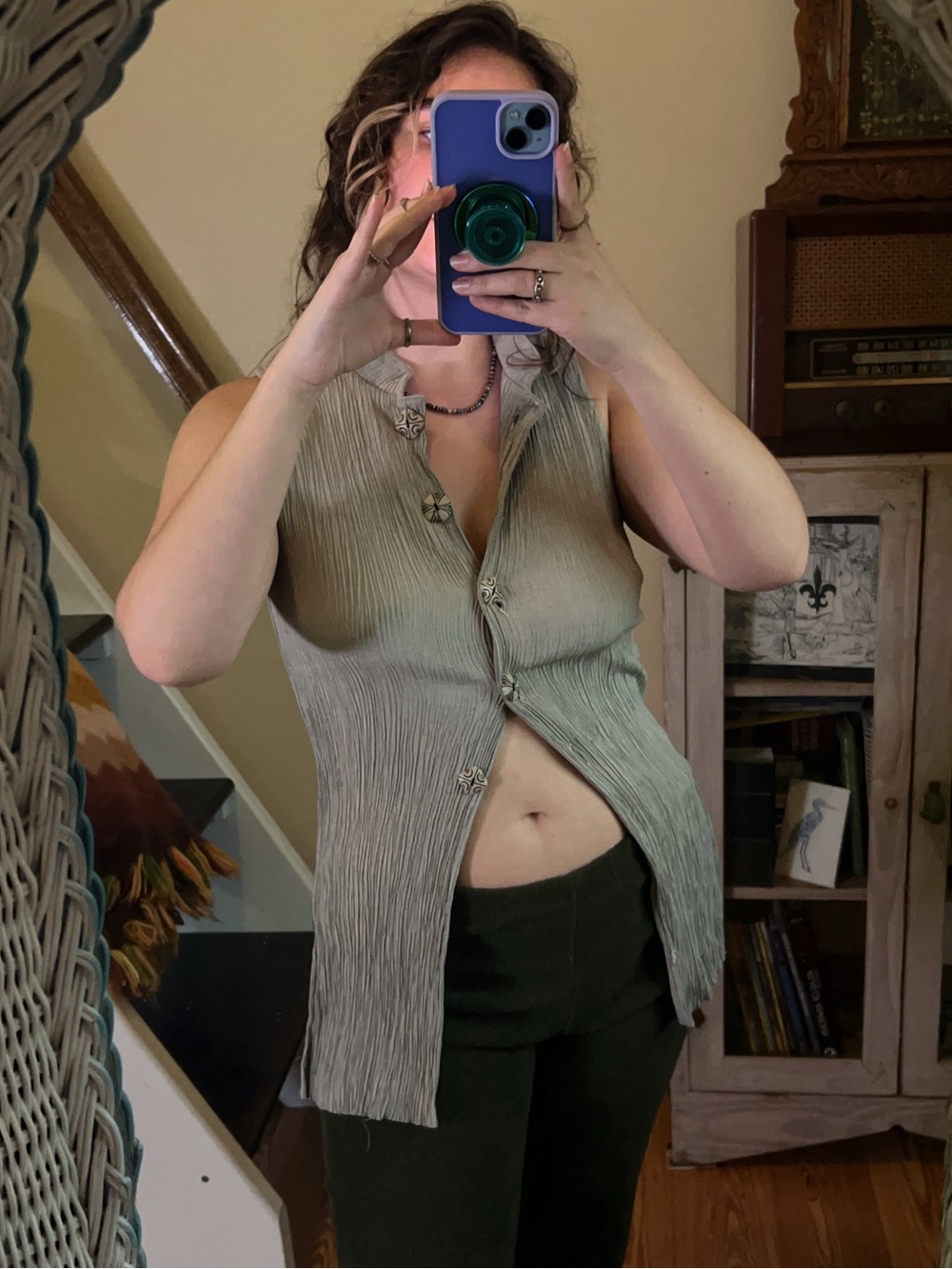 Vintage 90s Taupe Button Up Vest Fitted Fairy Boho Hippie Grunge Festival
